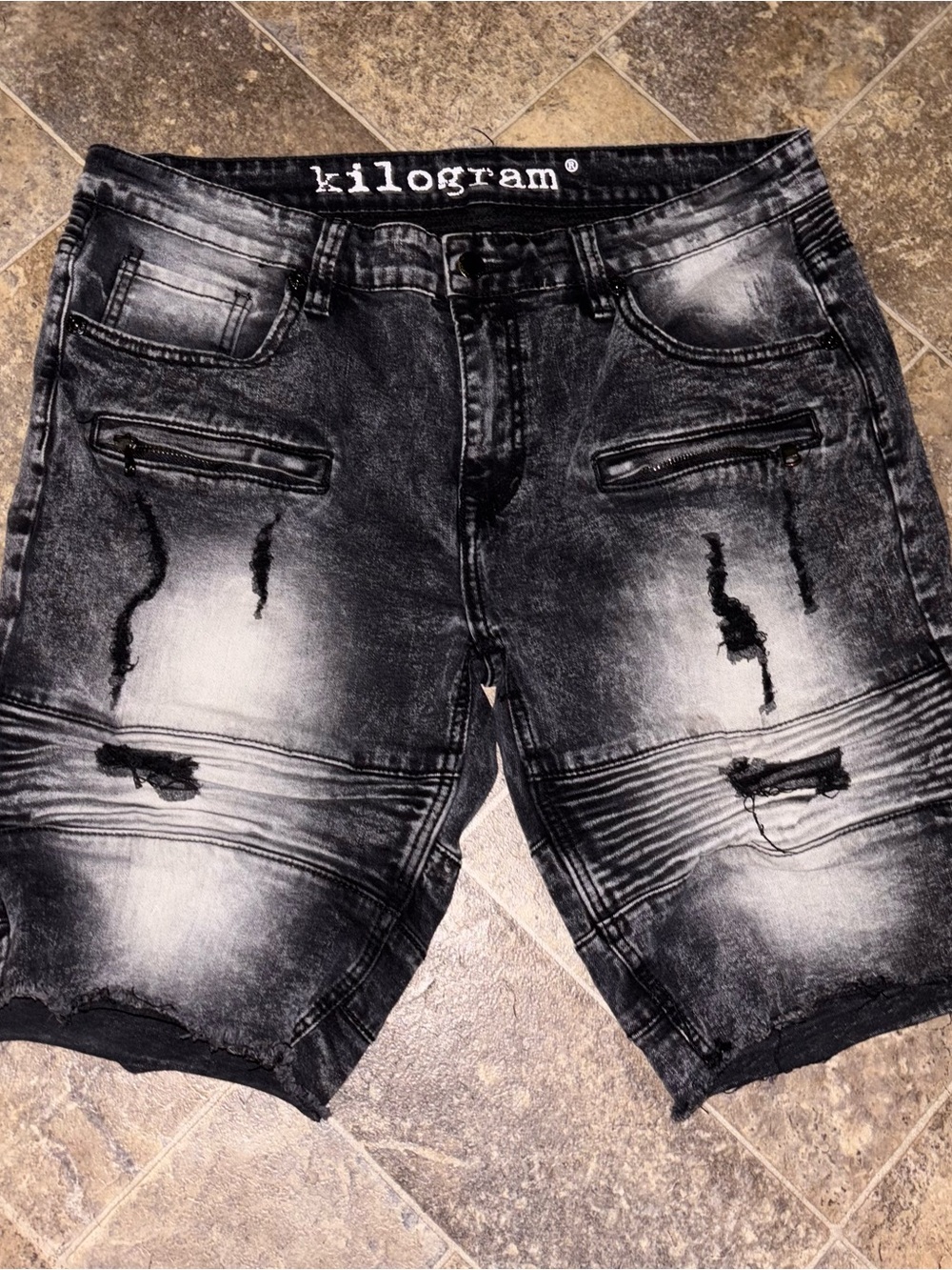 Kilogram Men’s Black Washed Distressed Jean Shorts